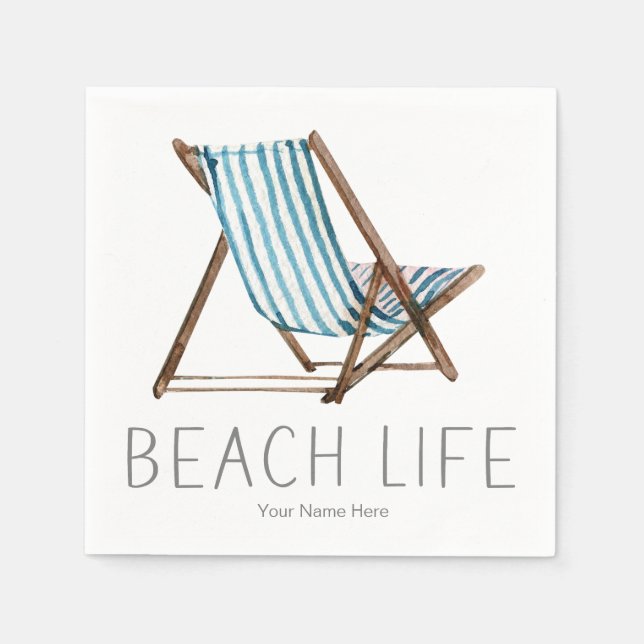 Beach Life Quote Nautical Summer Vacation Chair Napkins (Front)