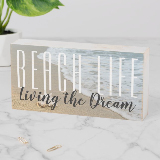 Beach Life Quote Wooden Box Sign (In Situ Horizontal)