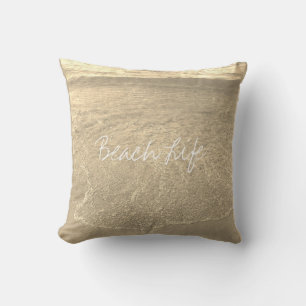Beach Life Quotes Clear Ocean Water Gold Artistic Outdoor Pillow