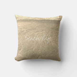 Beach Life Quotes Clear Ocean Water Gold Artistic Outdoor Pillow