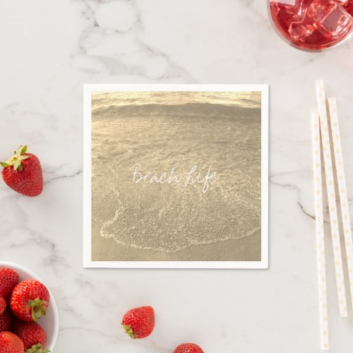 Beach Life Quotes Clear Ocean Water Golden Artsy Napkins