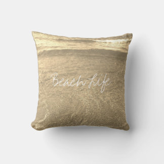 Beach Life Quotes Clear Ocean Water Golden Sparkle Throw Pillow