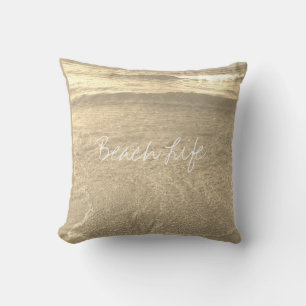 Beach Life Quotes Clear Ocean Water Golden Sparkly Outdoor Pillow