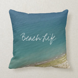 Beach Life Quotes Ocean Shore Blue White Cute Throw Pillow