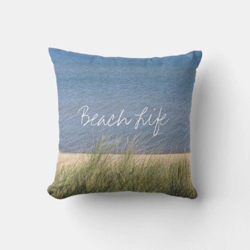 Beach Life Quotes Ocean Shore Blue White Trendy Outdoor Pillow