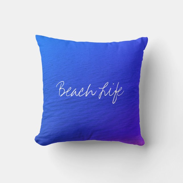 Beach Life Quotes Ocean Water Neon Blue Abstract Throw Pillow (Front)