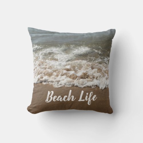 Beach Life Quotes Waves Ocean Coastal Nautical Throw Pillow