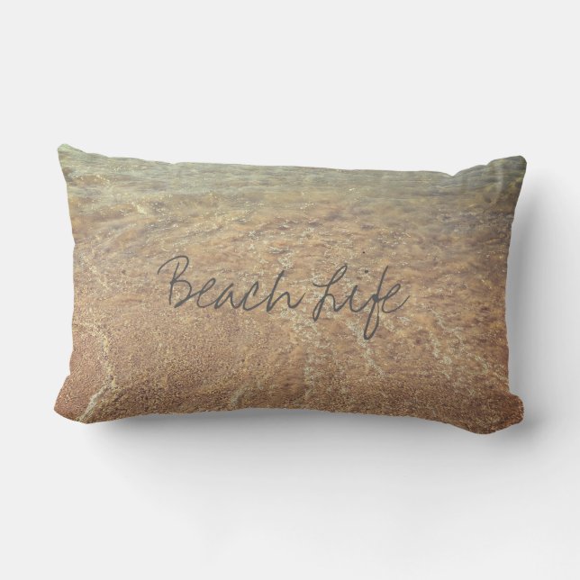 Beach Life Quotes Waves Ocean Sandy Clear Water Lumbar Pillow (Back)