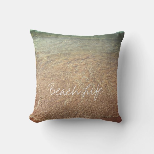 Beach Life Quotes Waves Ocean Sandy Clear Water Outdoor Pillow (Front)
