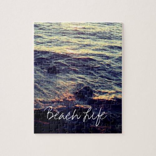 Beach Life Quotes Waves Ocean Sunset Water Gift Jigsaw Puzzle