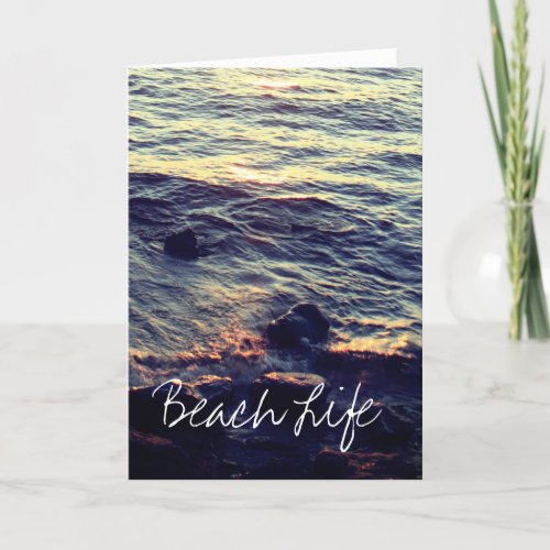 Beach Life Quotes Waves Ocean Sunset Water Scenic Holiday Card