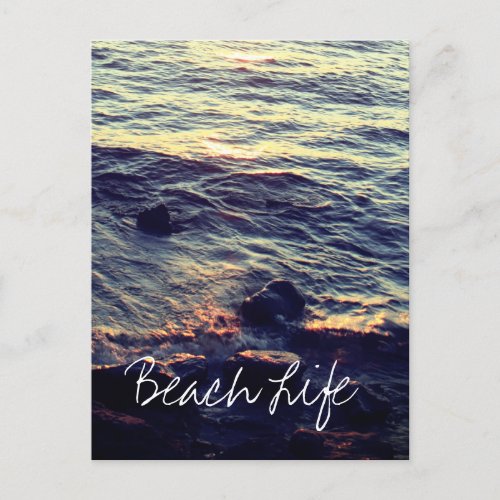 Beach Life Quotes Waves Ocean Sunset Water Scenic Holiday Postcard