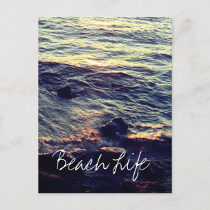 Beach Life Quotes Waves Ocean Sunset Water Scenic Postcard