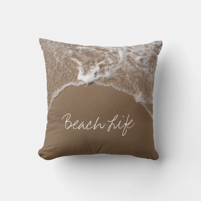 Beach Life Quotes Waves Sandy Ocean Water Scenic Outdoor Pillow (Front)