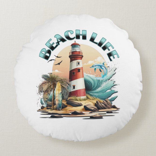 Beach Life Round Pillow (Front)
