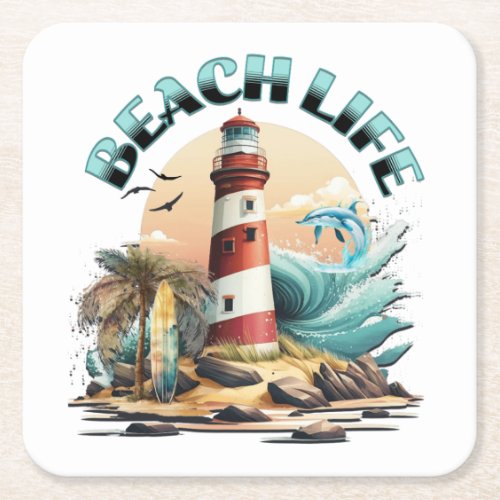 Beach Life Square Paper Coaster