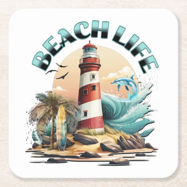 Beach Life Square Paper Coaster (Front)