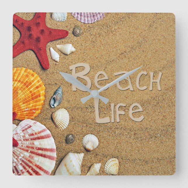 Beach Life Square Wall Clock (Front)