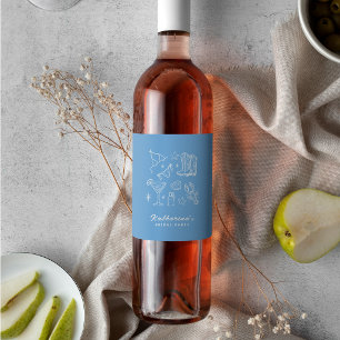 Beach Life Summer Blue Hand Drawn Bridal Shower Wine Label