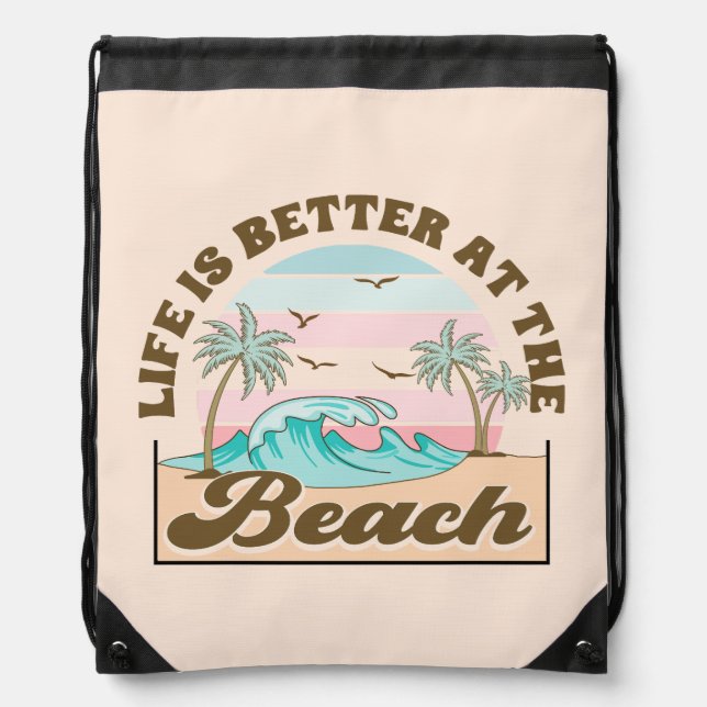 Beach Life Summer Fun Drawstring Bag (Front)