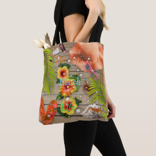Beach Life Summer Tropical Holidays Hibiscus Tote Bag