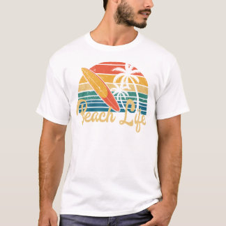 Beach Life Summer Vacation Retro Sunset Surfboard  T-Shirt