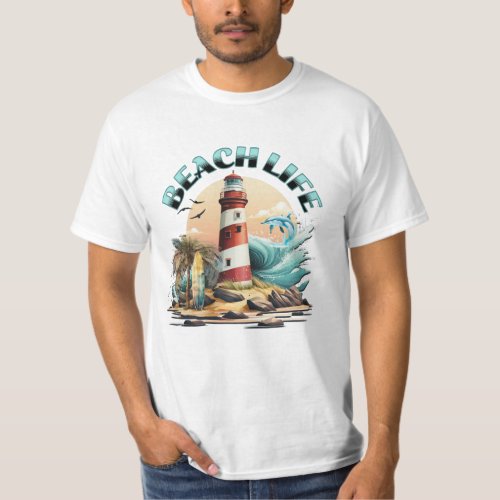 Beach Life  Tropical Beach and Lighthouse  T_Shirt