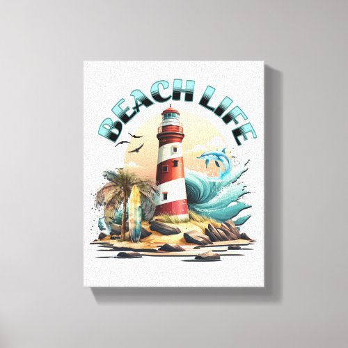 Beach Life  Tropical Lighthouse Art Canvas Print