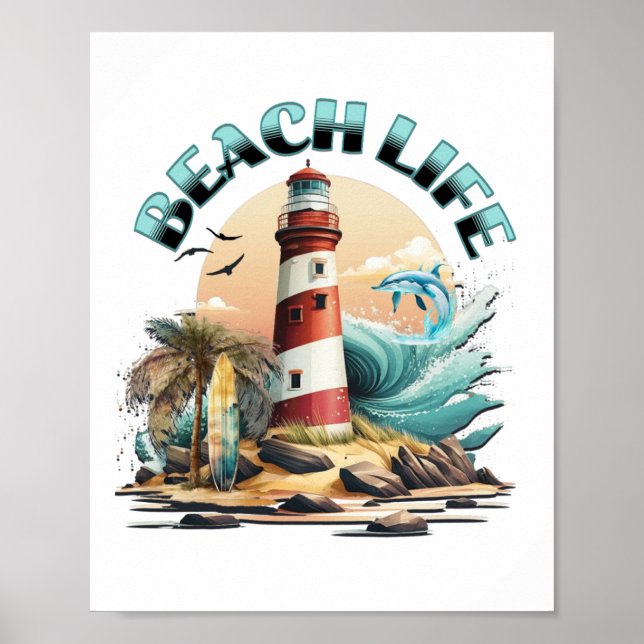Beach Life | Tropical Lighthouse Art Poster (Front)