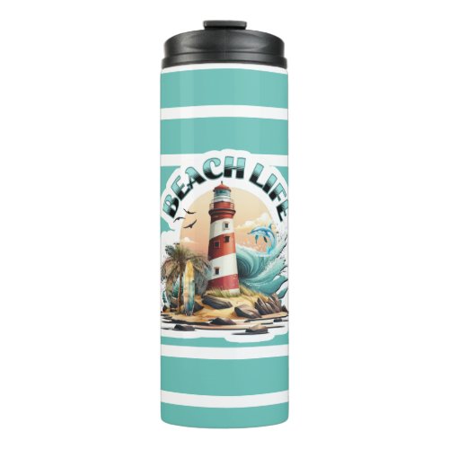 Beach Life Tropical Lighthouse Thermal Tumbler