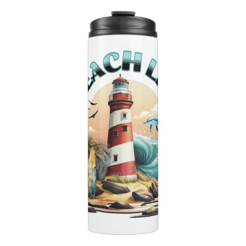 Beach Life Tropical Lighthouse Thermal Tumbler