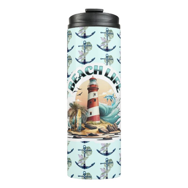 Beach Life Tropical Lighthouse Thermal Tumbler (Front)
