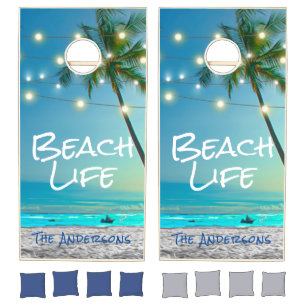 Beach Life Tropical Palm Trees Beach Sand Modern Cornhole Set