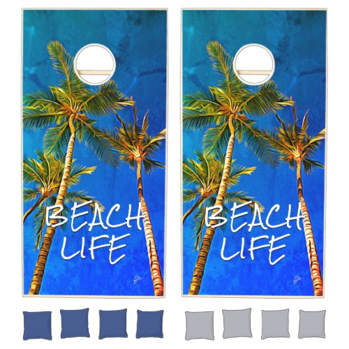 Beach Life Tropical Palm Trees Cornhole Boards Cornhole Set