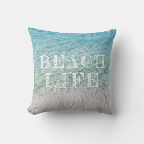 Beach Life Tropical Sandy Beach Turquoise Blue Throw Pillow