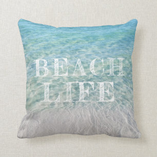 Beach Life Tropical Sandy Beach Turquoise Blue Throw Pillow