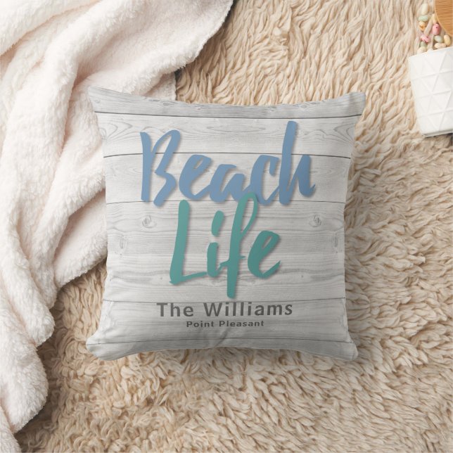 Beach Life Wood Dock Throw Pillow (Blanket)