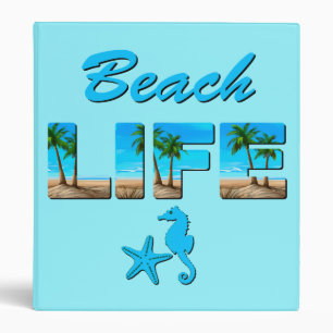 Beach Life Word Art with Sand and Palm Trees 3 Ring Binder