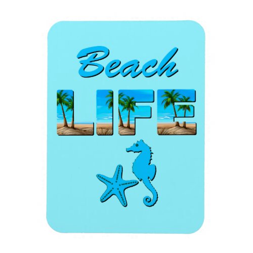 Beach Life Word Art with Sand and Palm Trees Magnet