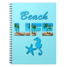 Beach Life Word Art with Sand and Palm Trees Notebook