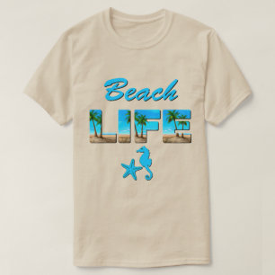 Beach Life Word Art with Sand and Palm Trees T-Shirt