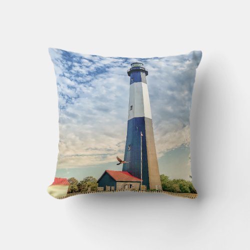 Beach Light House Tybee Island Georgia Throw Pillow