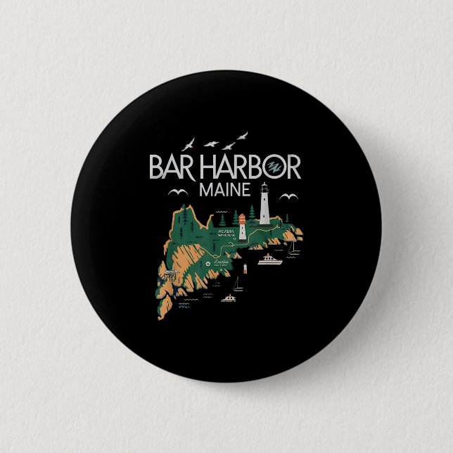 Beach Lighthouse Bar Harbor Maine  Button (Front)