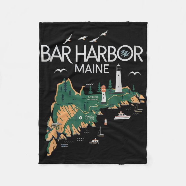 Beach Lighthouse Bar Harbor Maine  Fleece Blanket (Front)