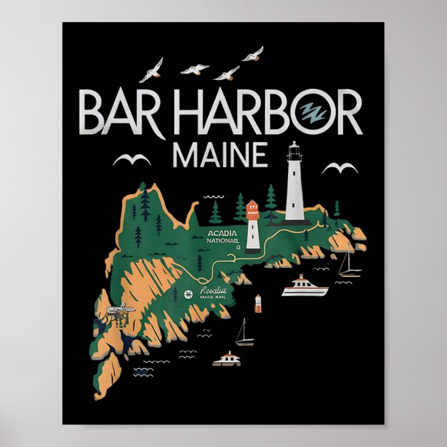 Beach Lighthouse Bar Harbor Maine  Poster (Front)
