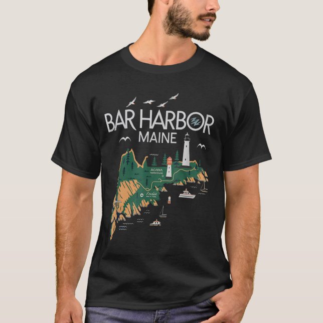 Beach Lighthouse Bar Harbor Maine  T-Shirt (Front)