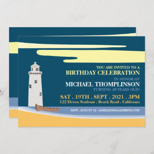 Beach Lighthouse, Birthday Party Invitation