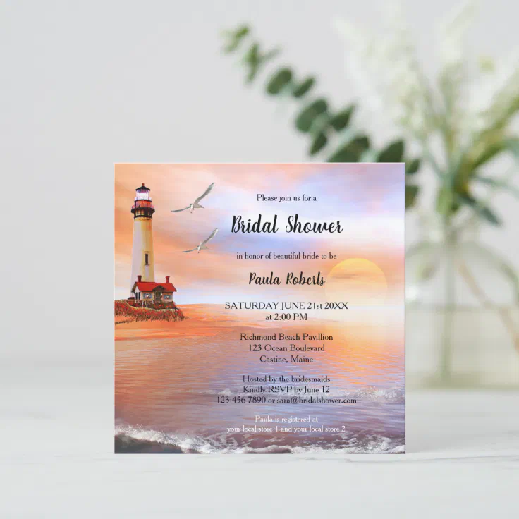 Beach Lighthouse Bridal Shower Invitation Zazzle