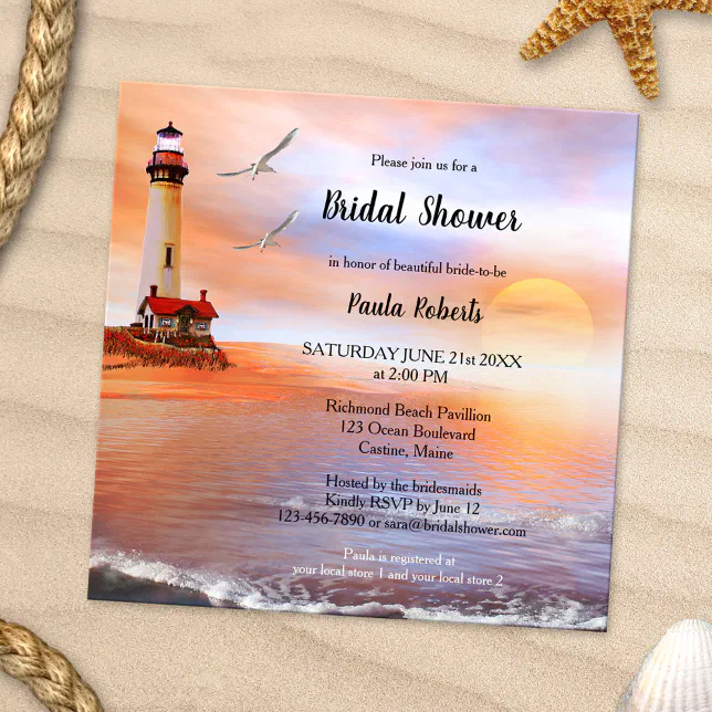 Beach Lighthouse Bridal Shower Invitation | Zazzle