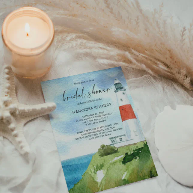Beach Lighthouse Nautical Themed Bridal Shower Invitation | Zazzle